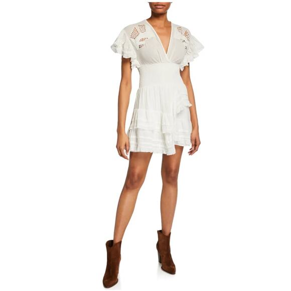 Iro Dress 6 Mapple Smocked Ruffle Mini Lace White Boho Chic Feminine Flowy - Picture 1 of 13